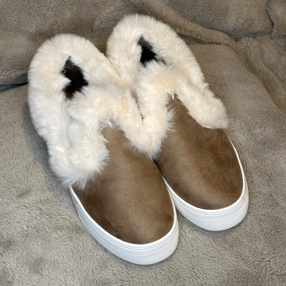 JustFab Brown Faux Fur Lined Sneakers